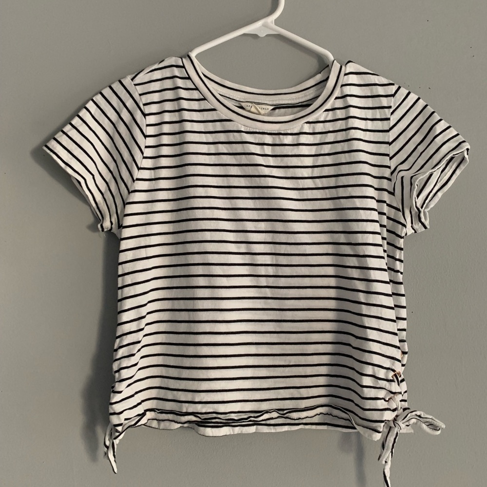 Black and White Striped Shirt with Ties On Side